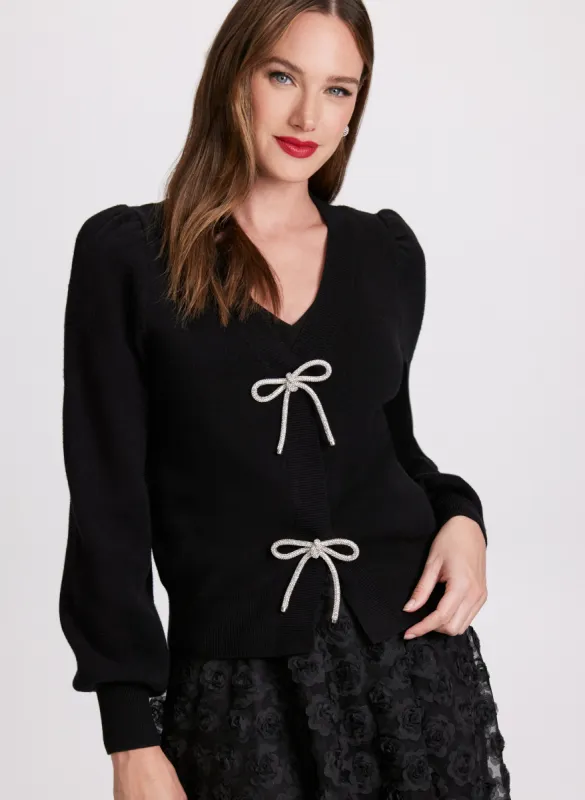 Crystal Bow Embellished Cardigan sold by Laura