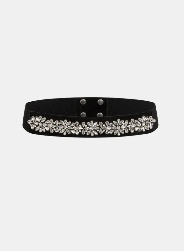 Rhinestone Flower Elastic Belt sold by Laura