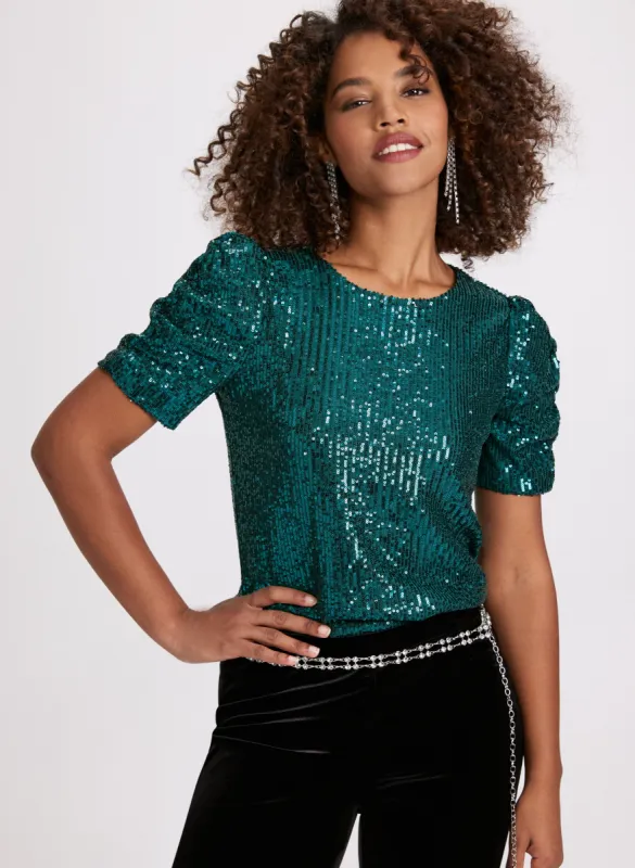 Ruched Sleeve Sequin Top sold by Laura