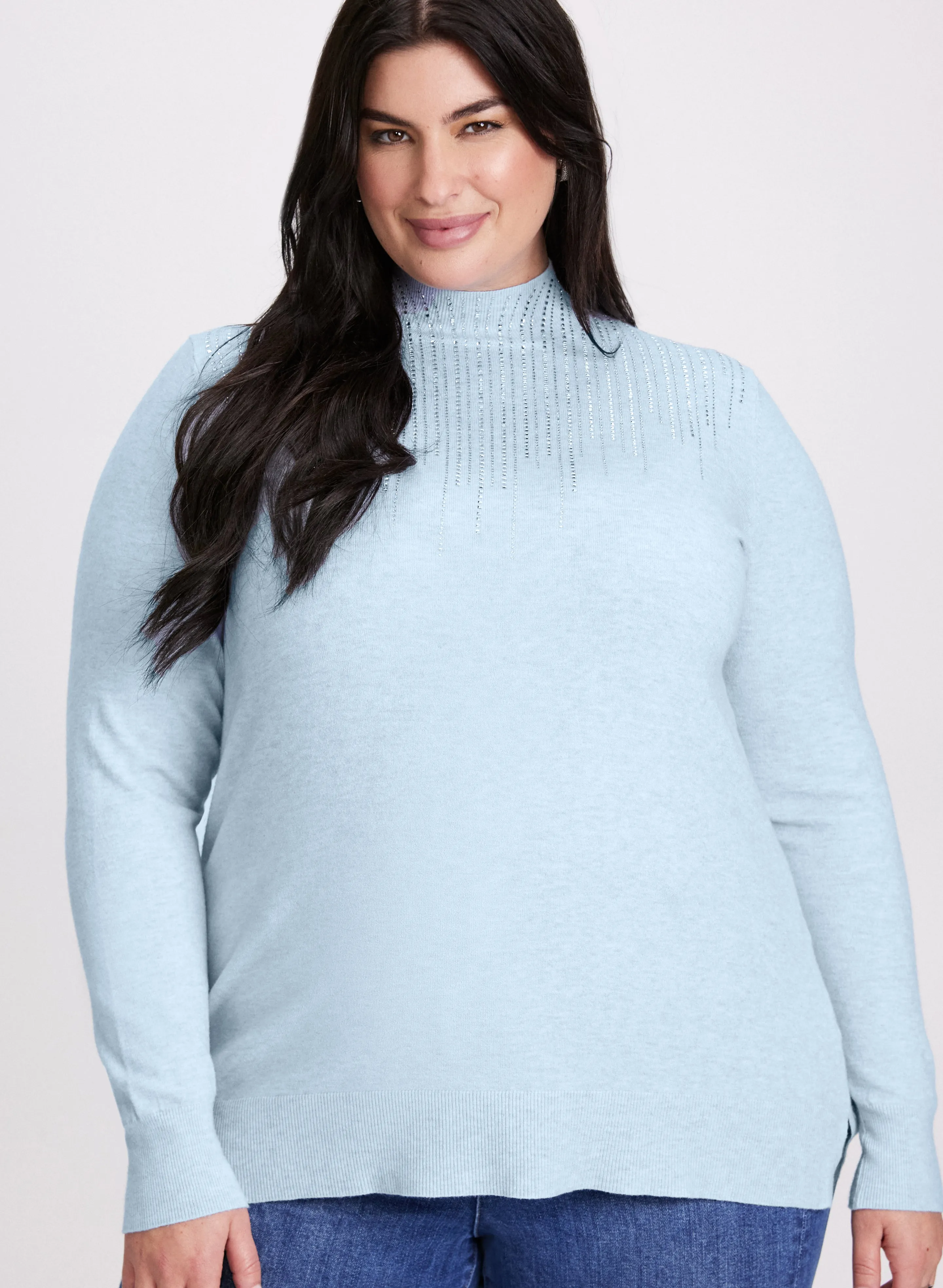 Rhinestone Embellished Mock Neck Sweater sold by Laura