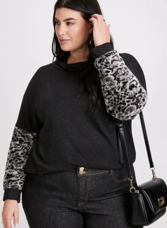 Joseph Ribkoff - Cowl Neck Faux Fur Trim Knit Top sold by Laura