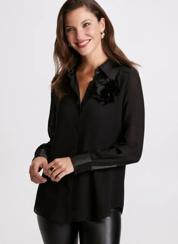 Flower Appliqué Button-Down Blouse sold by Laura