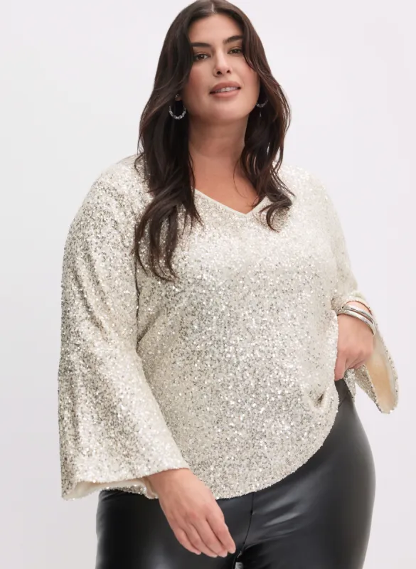 Sequined Bell Sleeve Top sold by Laura