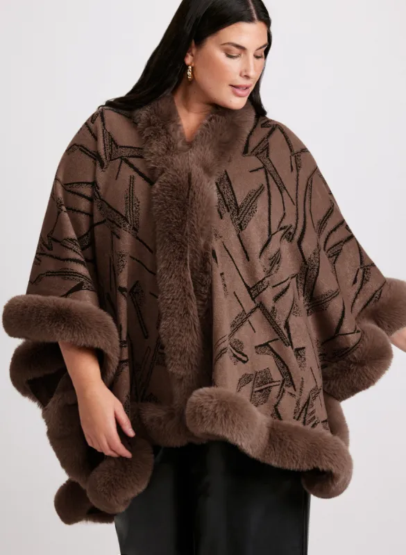 Abstract Faux Fur Trim Poncho sold by Laura