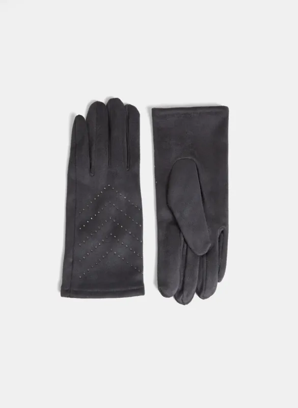 Stone Embellished Faux Suede Gloves sold by Laura