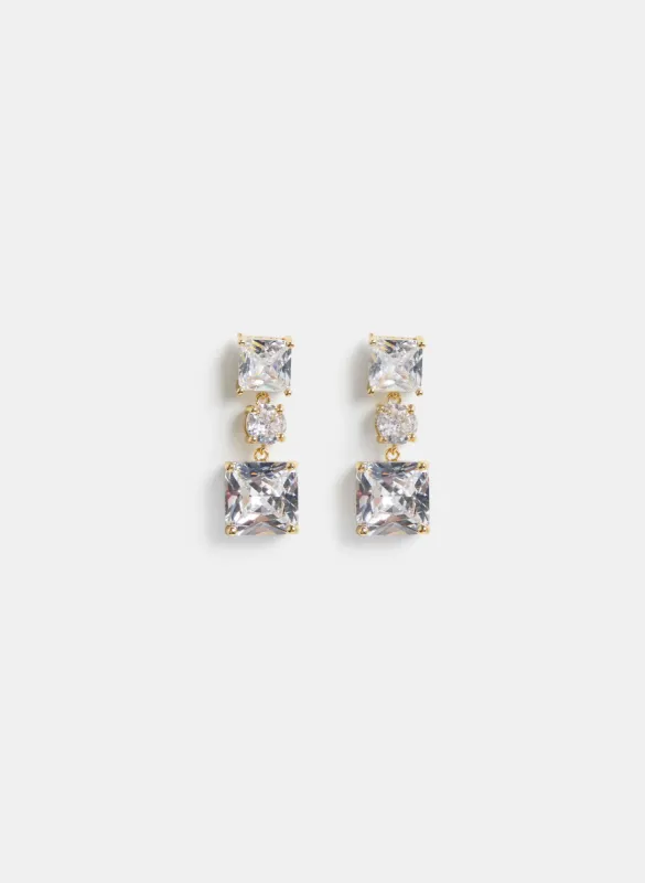 Square Cubic Zirconia Drop Earrings sold by Laura