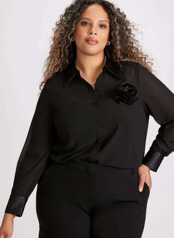 Floral Applique Button-Down Blouse sold by Laura