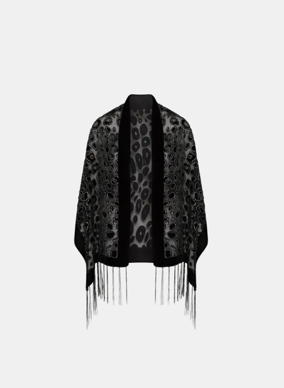 Leopard Print Fringe Hem Wrap sold by Laura