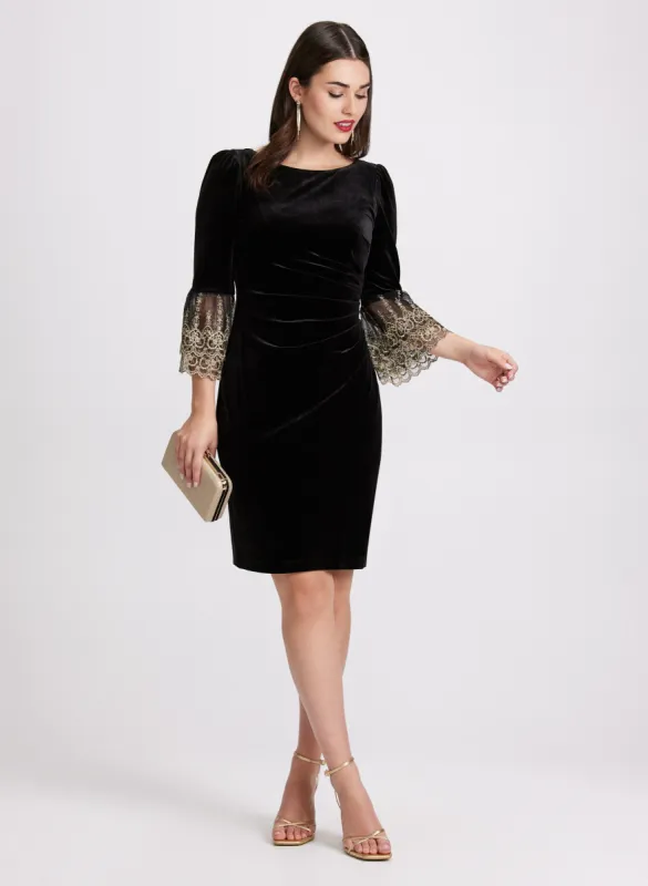 Mesh Bell Sleeve Velvet Dress sold by Laura