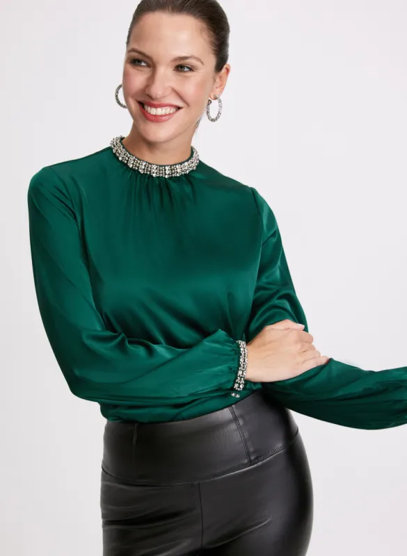 Embellished Mock Neck Blouse sold by Laura