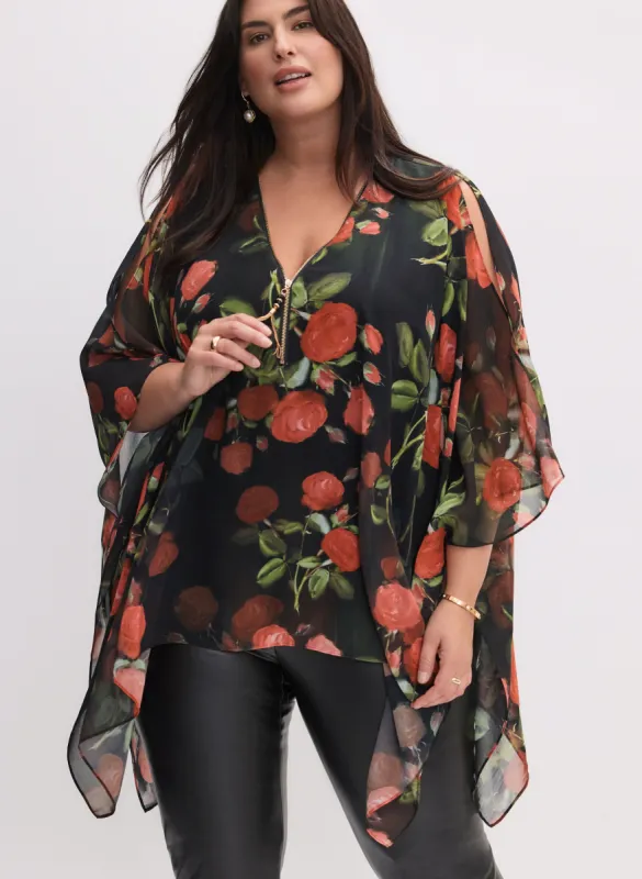 Floral Print Chiffon Poncho sold by Laura