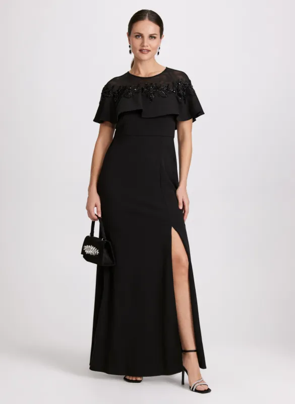 Sequin Embroidered Cape Sleeve Dress sold by Laura