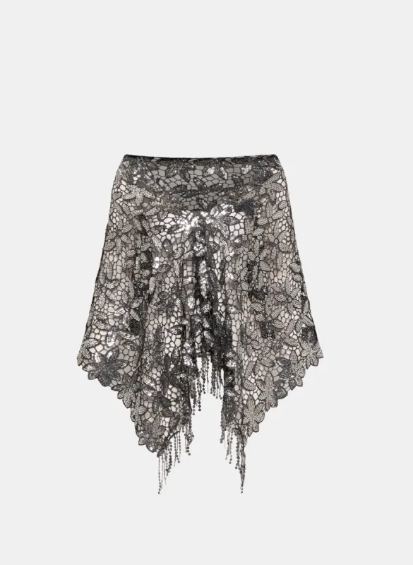 Embellished Floral Open-Work Wrap sold by Laura