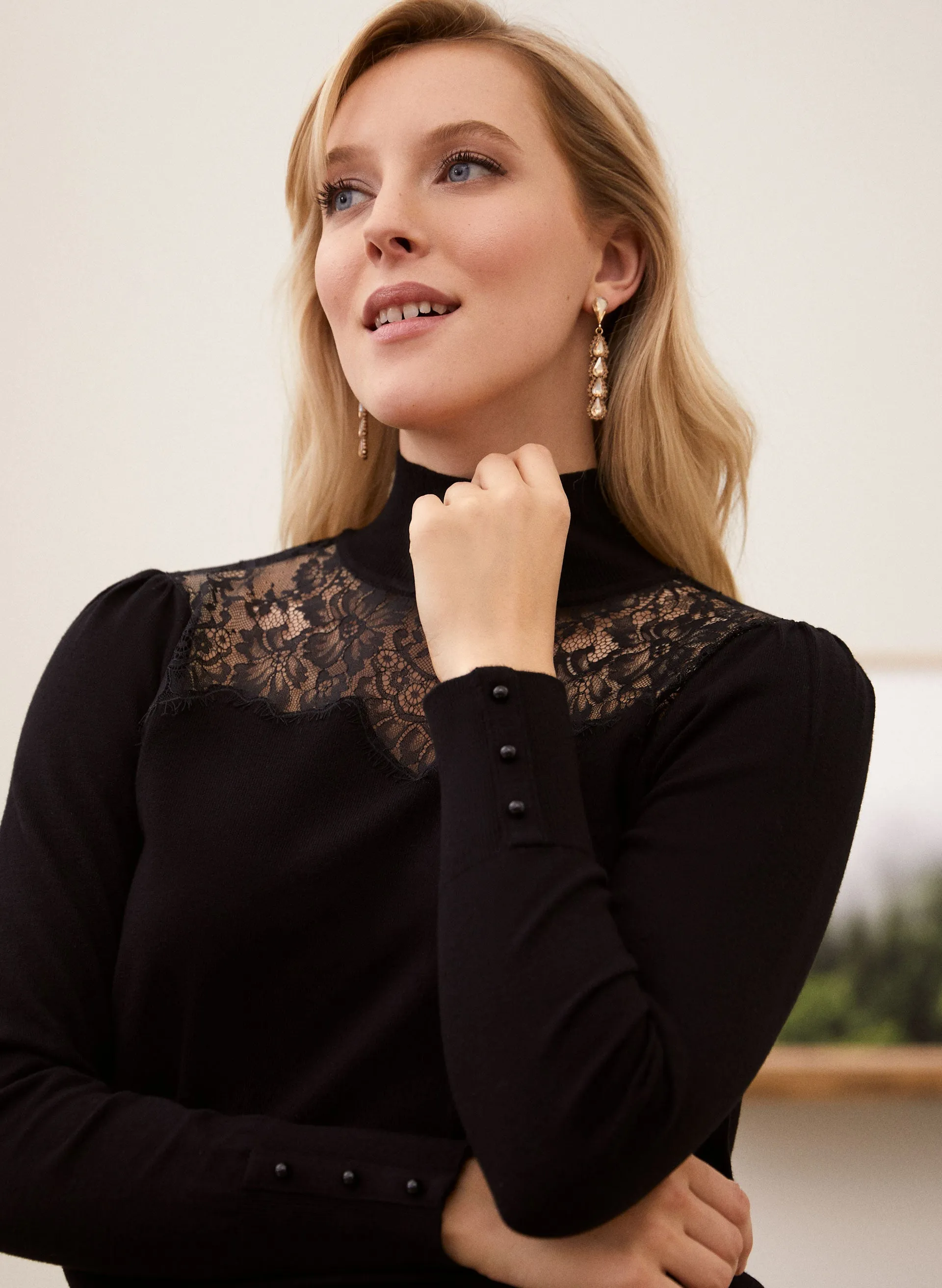 Lace Detail Mock Neck Sweater sold by Laura product image thumbnail 2