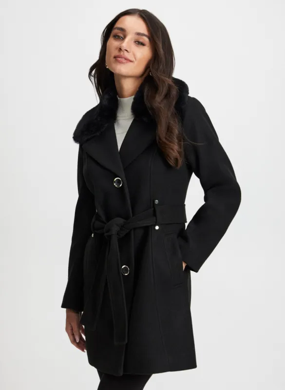 Belted Stretch Wool Blend Coat sold by Laura