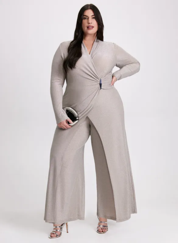 Joseph Ribkoff - Wrap-Over Glitter Knit Jumpsuit sold by Laura