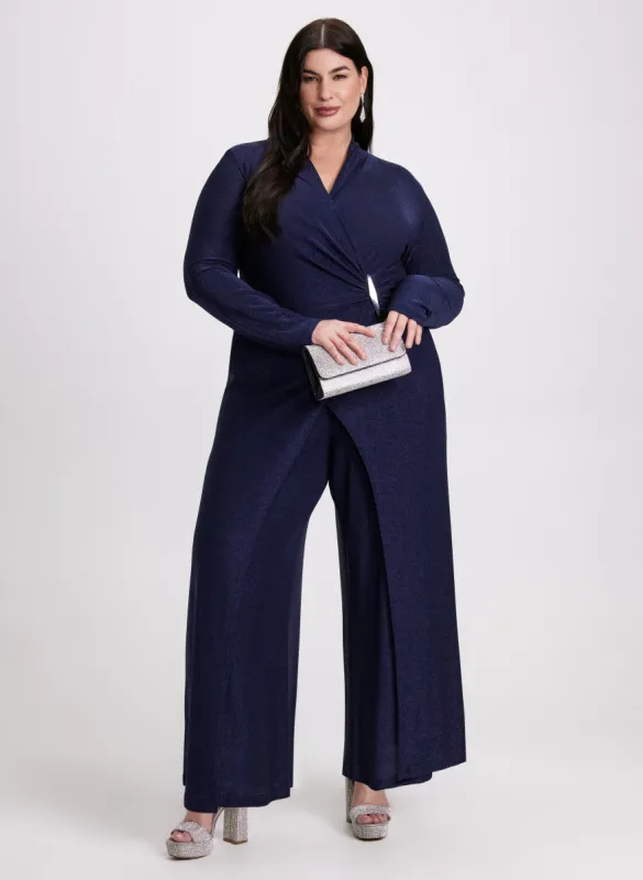Joseph Ribkoff - Wrap-Over Glitter Knit Jumpsuit sold by Laura