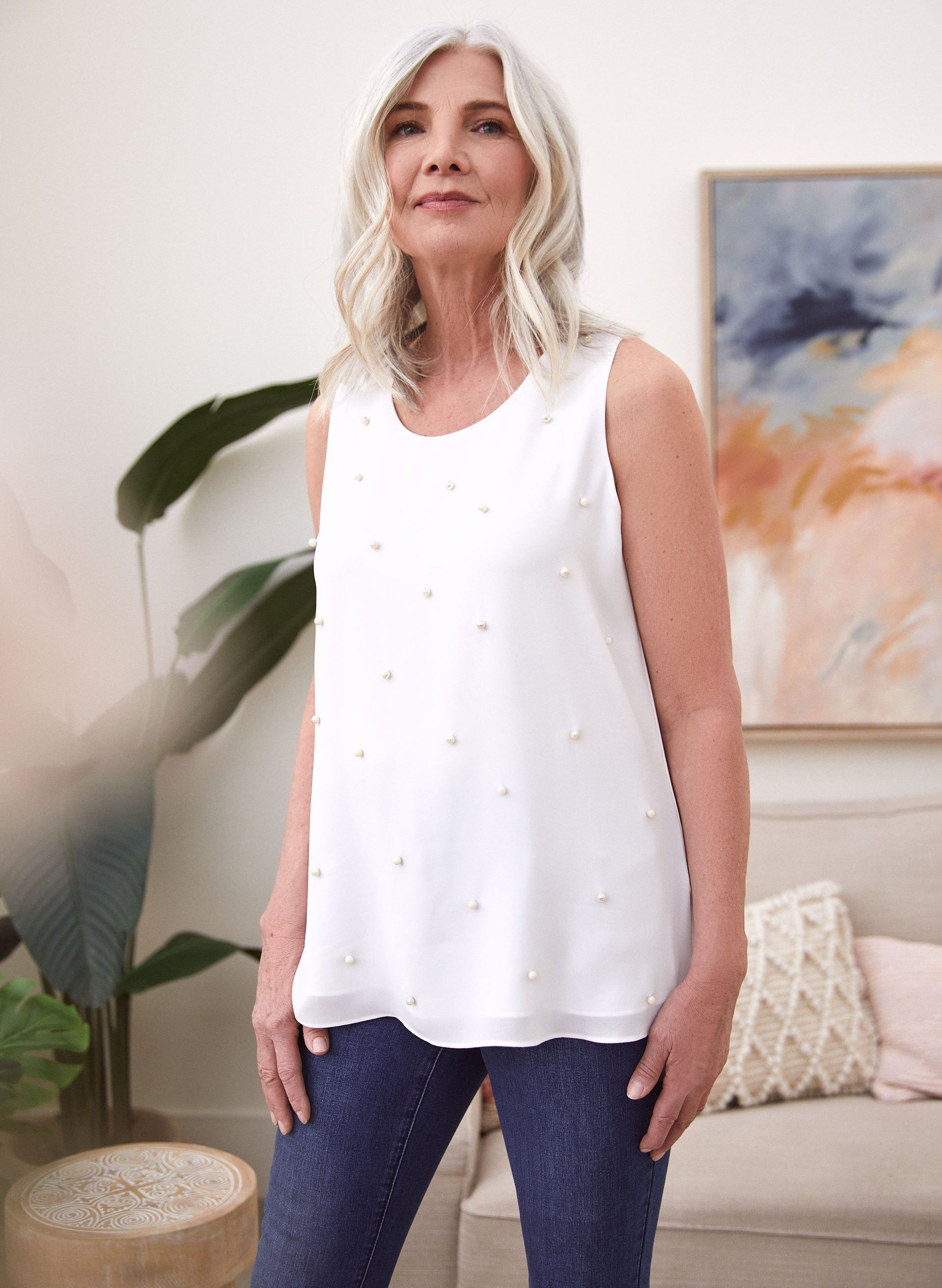 Pearl Detail Sleeveless Top sold by Laura