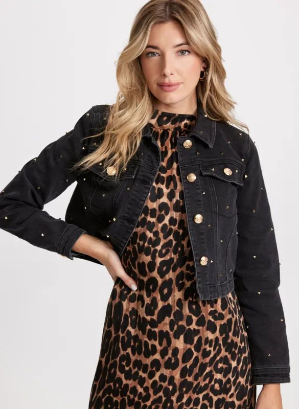 Studded Cropped Denim Jacket sold by Laura