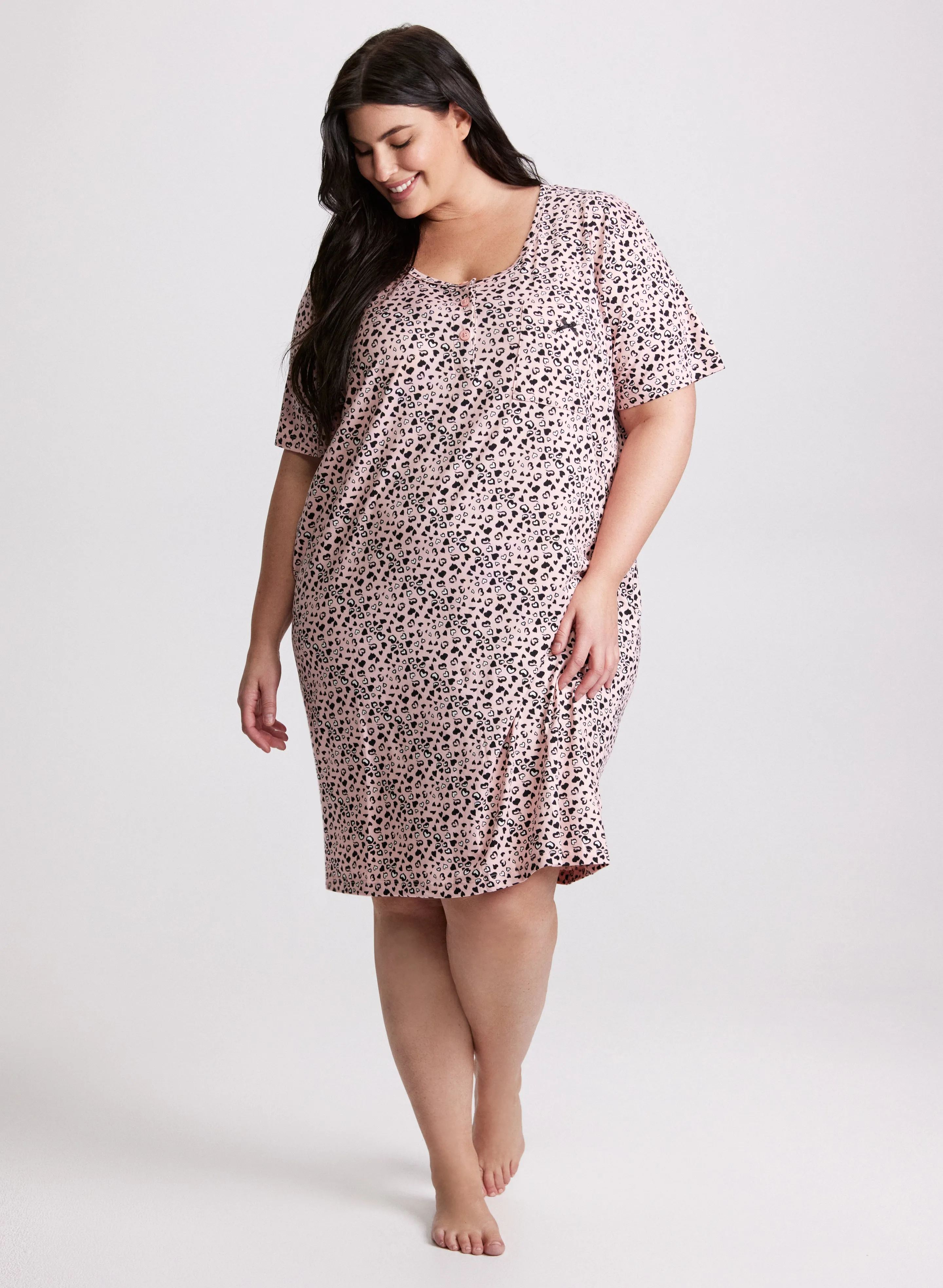 Short Sleeve Heart Print Nightgown sold by Laura