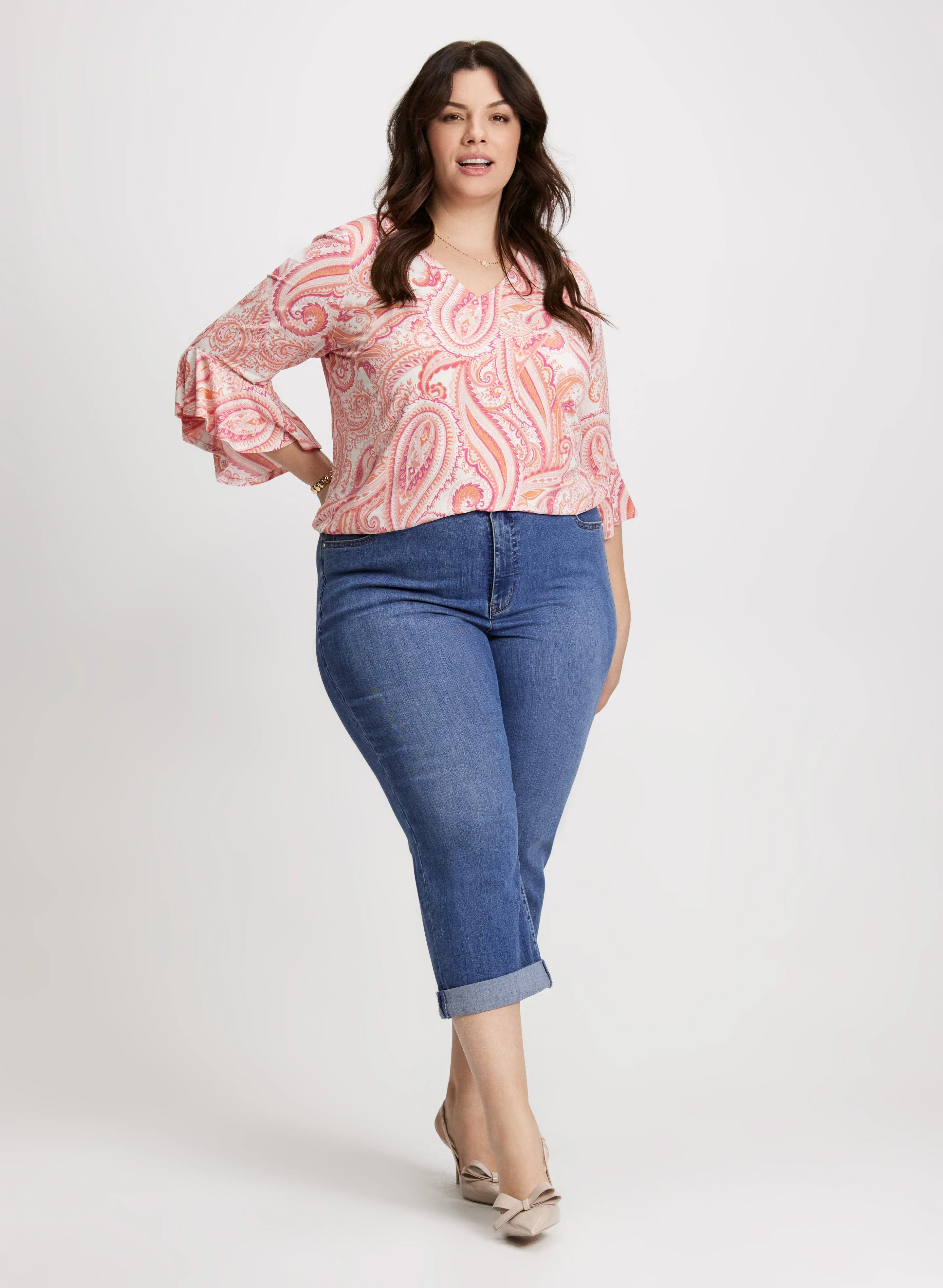 Ruffled Sleeve Paisley Top & Capris with Rolled Cuffs sold by Laura