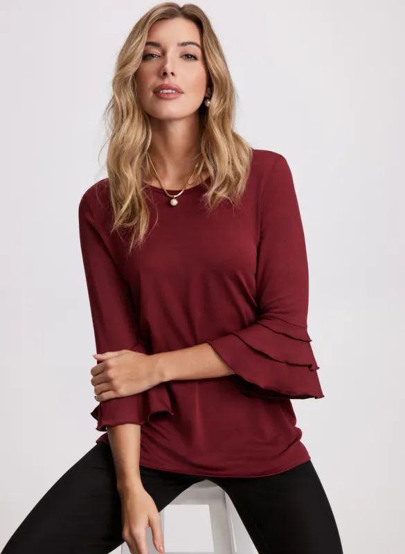 Ruffled 3/4 Sleeve Top sold by Laura