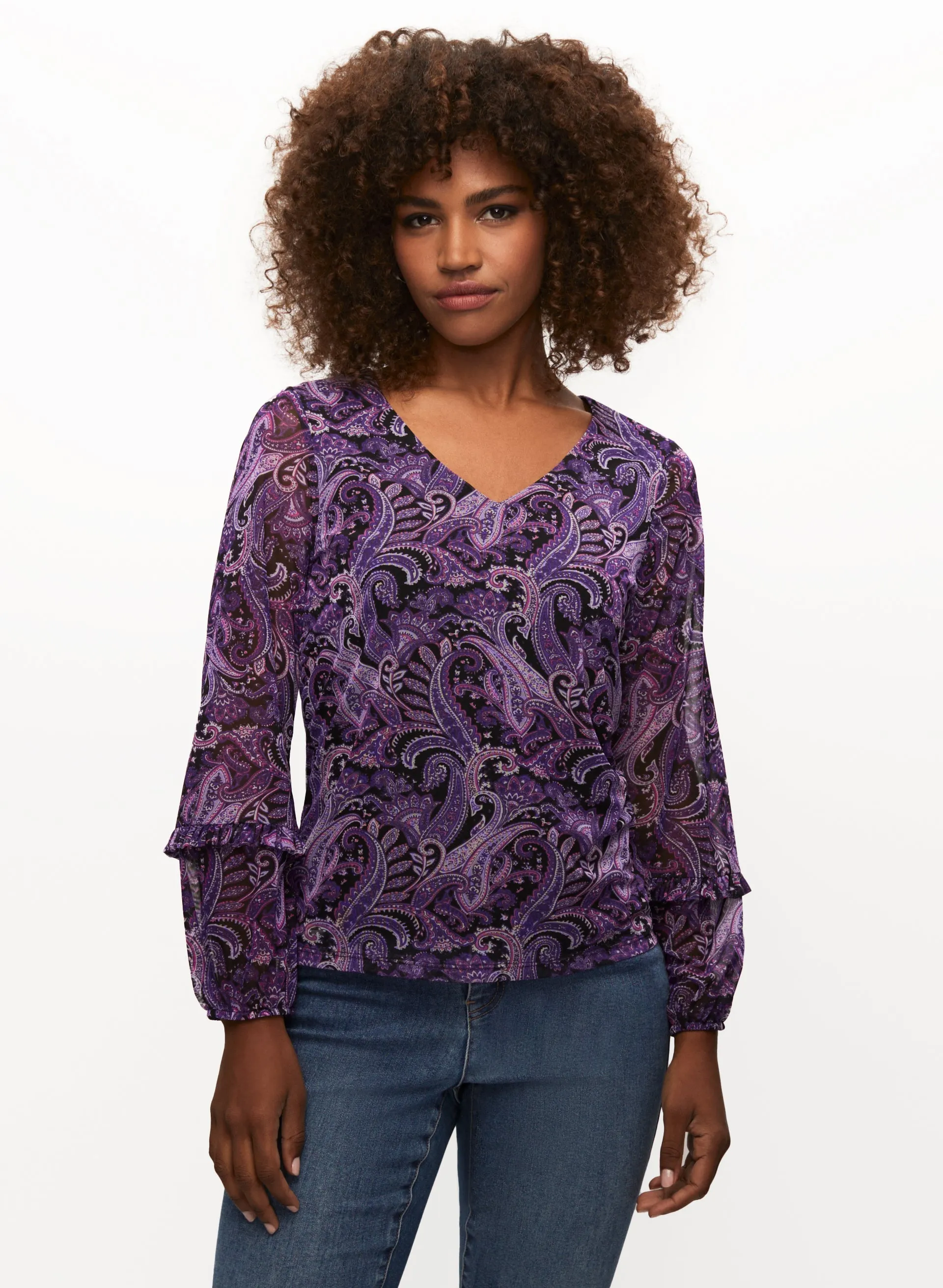 Paisley Print V-Neck Mesh Top sold by Laura product image thumbnail 2