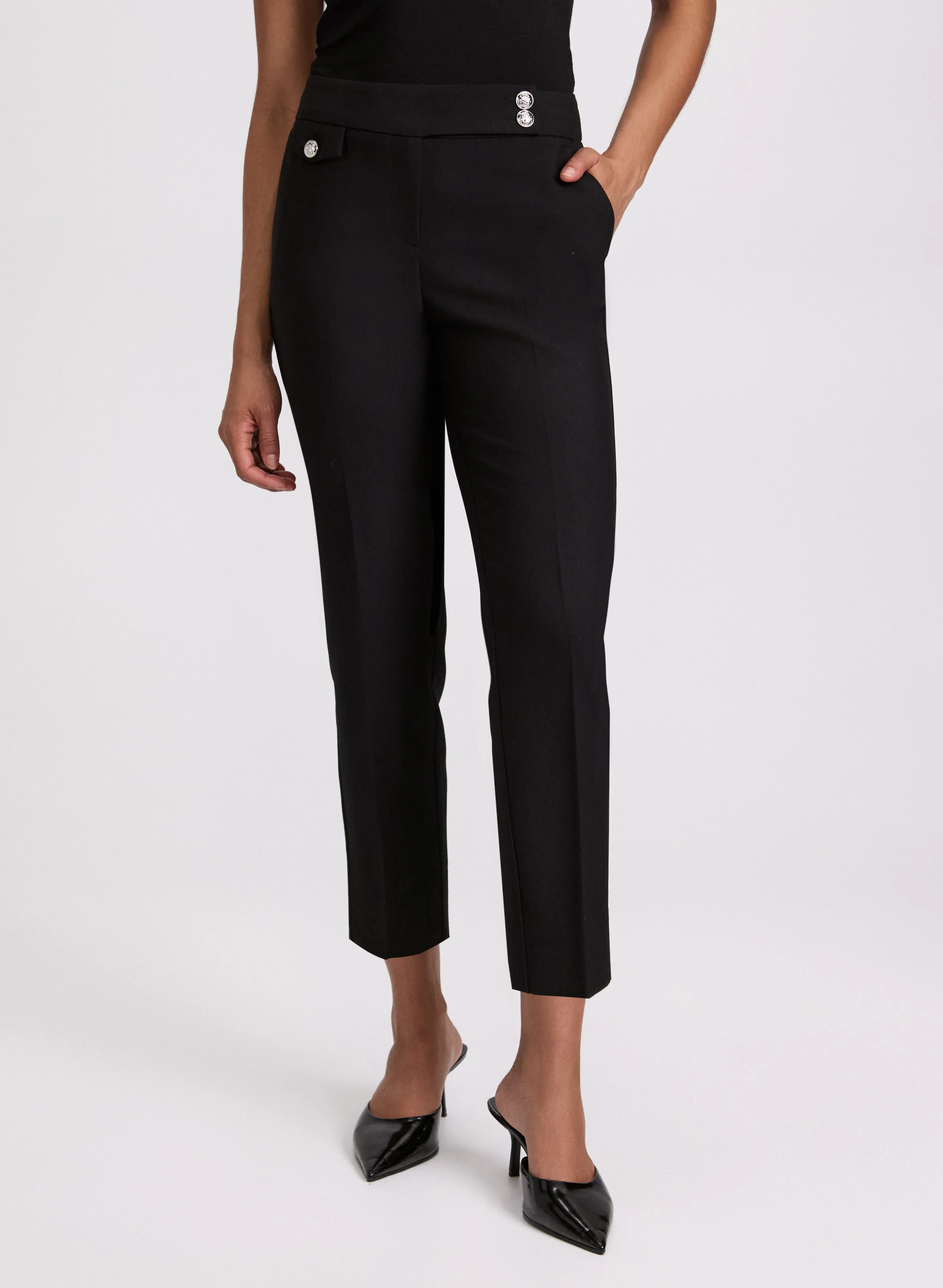 Emma Embossed Button Slim-Leg Pants sold by Laura
