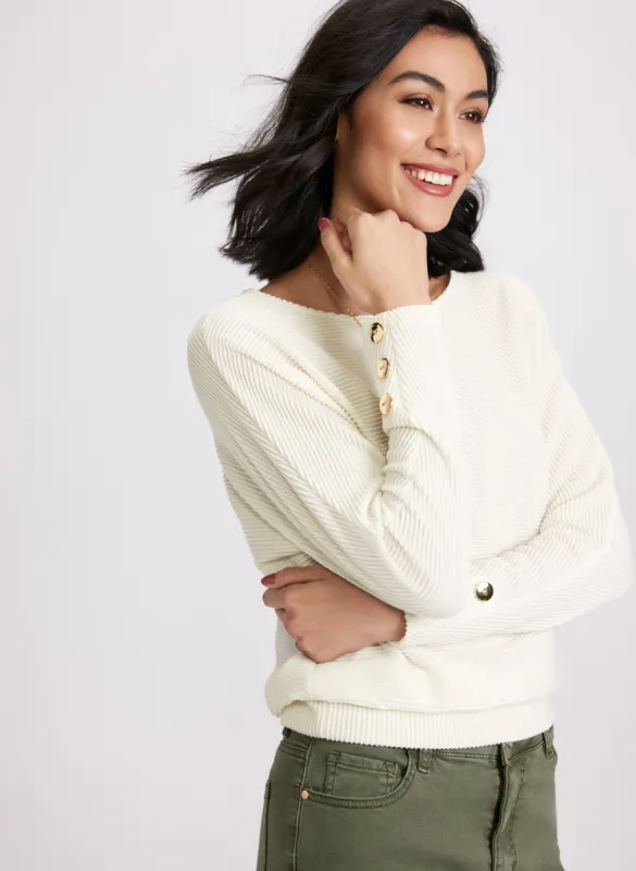 Ribbed Knit Button Cuff Top sold by Laura