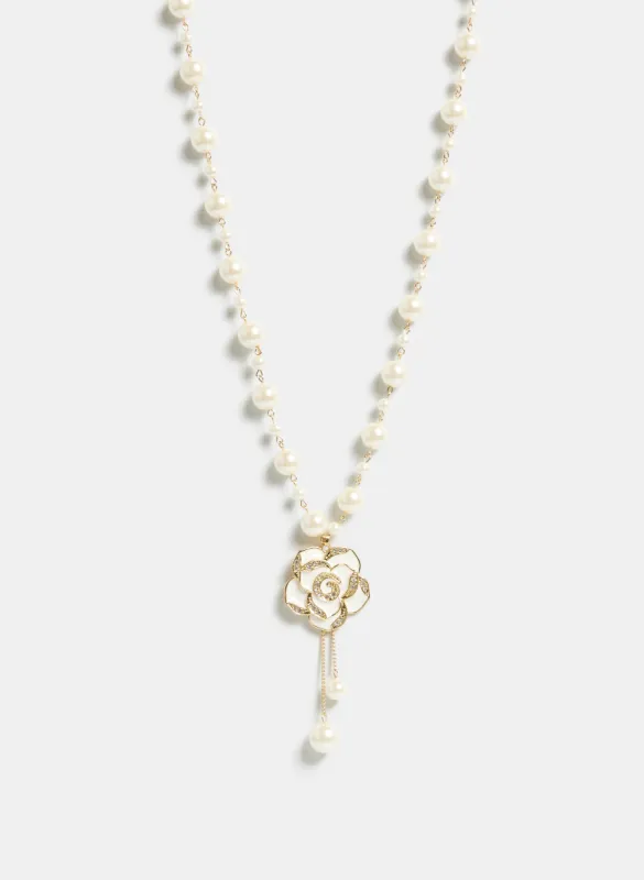 Floral & Pearl Pendant Necklace sold by Laura
