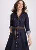 Belted Denim Button-Down Midi Dress sold by Laura
