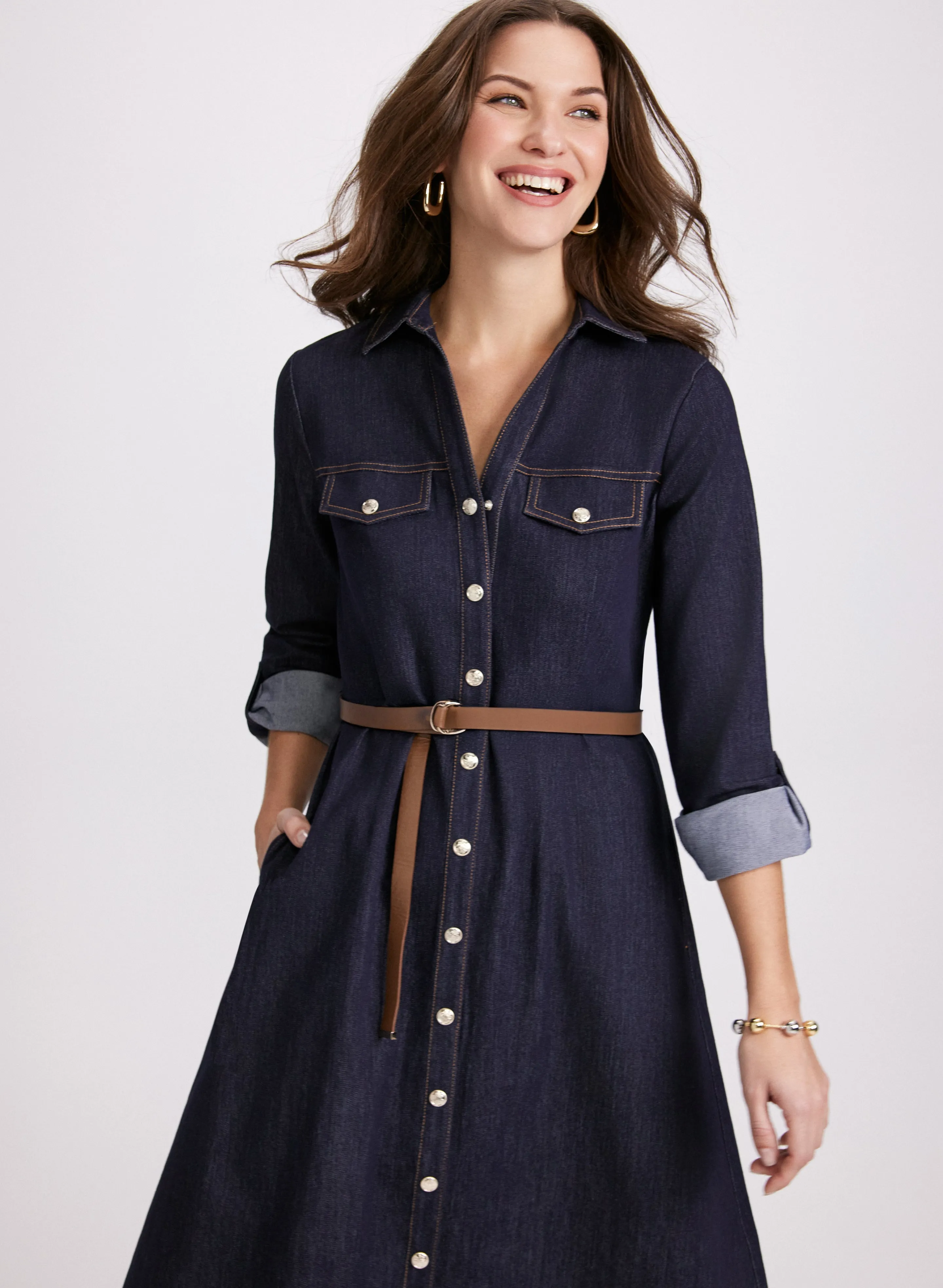 Belted Denim Button-Down Midi Dress sold by Laura product image thumbnail 4