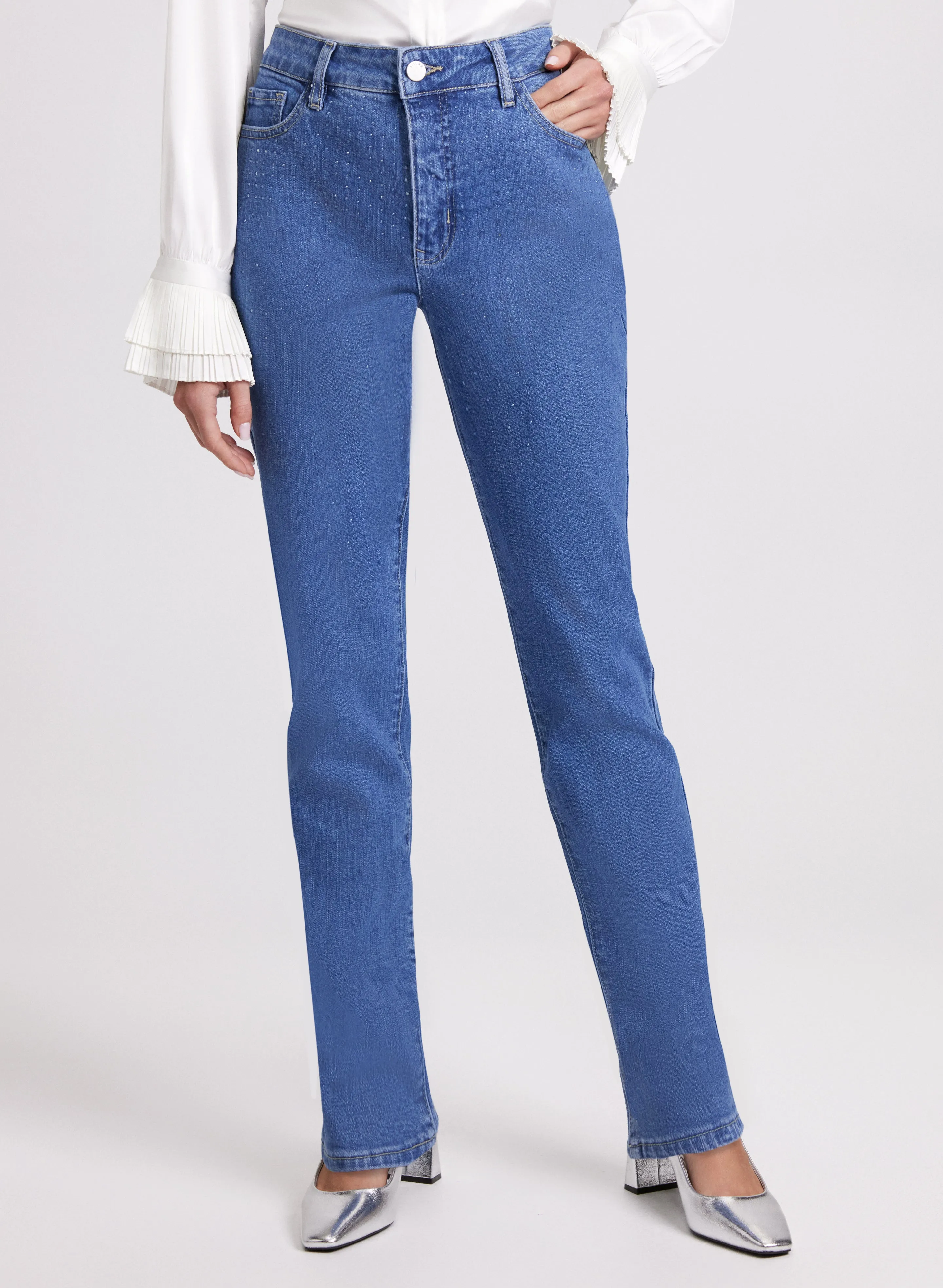 Rhinestone Straight-Leg Jeans sold by Laura