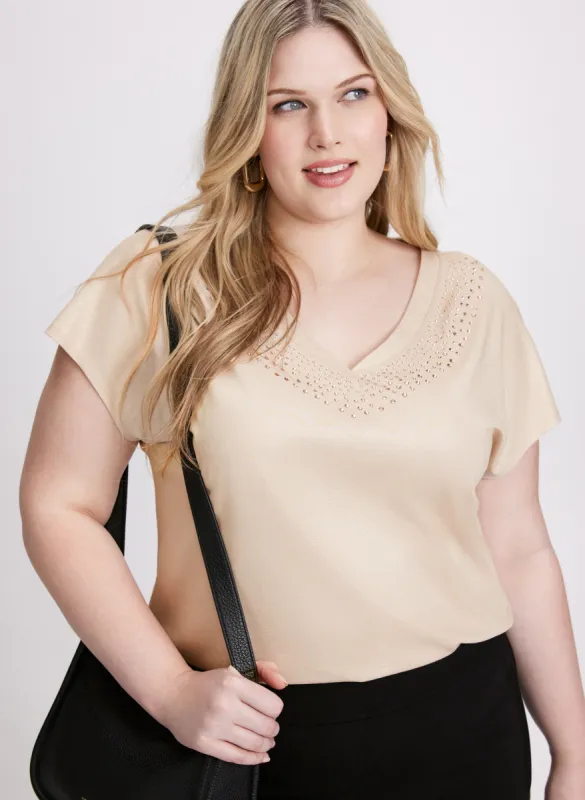 Tonal Rhinestone Embellished T-Shirt sold by Laura