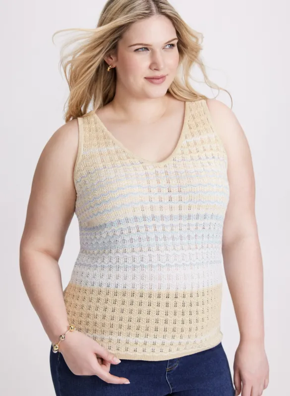 Striped Sleeveless Pointelle Sweater sold by Laura