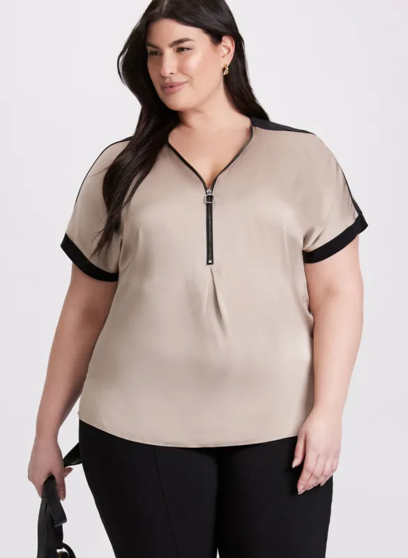 Joseph Ribkoff - Zip-Front Satin Blouse made by Laura