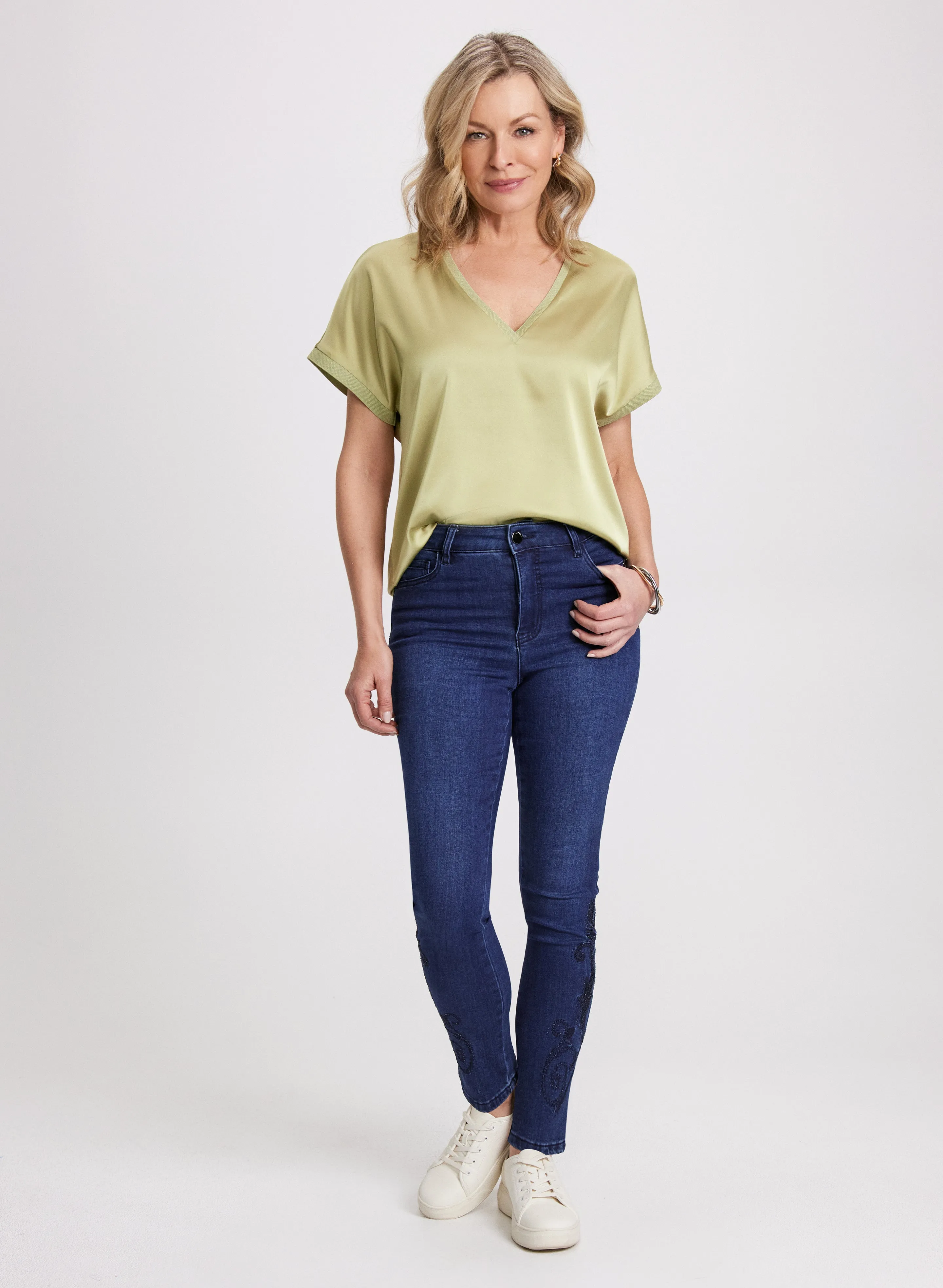 Embroidered Hem Slim Leg Jeans sold by Laura product image thumbnail 3