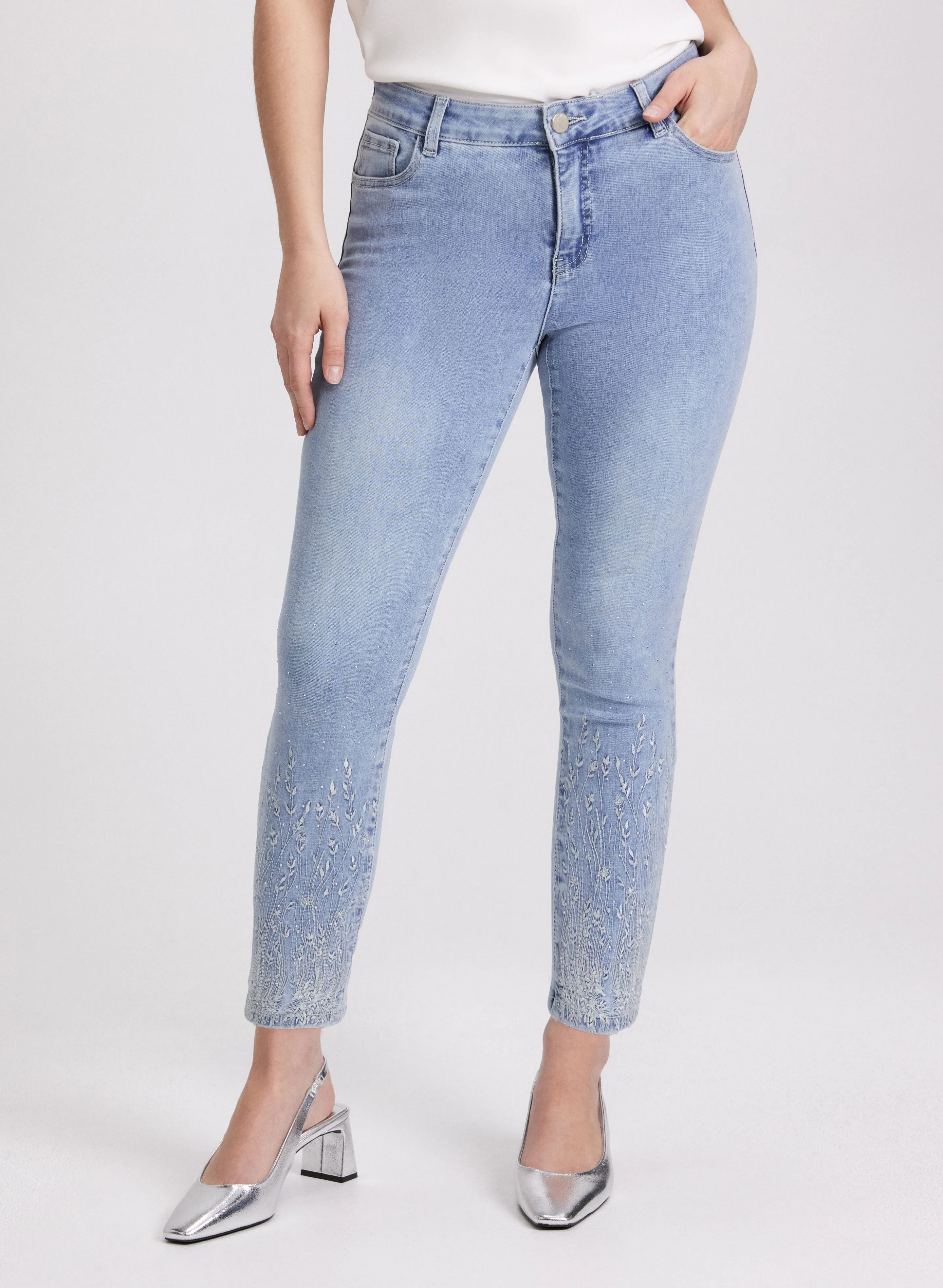 Embroidered Slim-Leg Jeans sold by Laura
