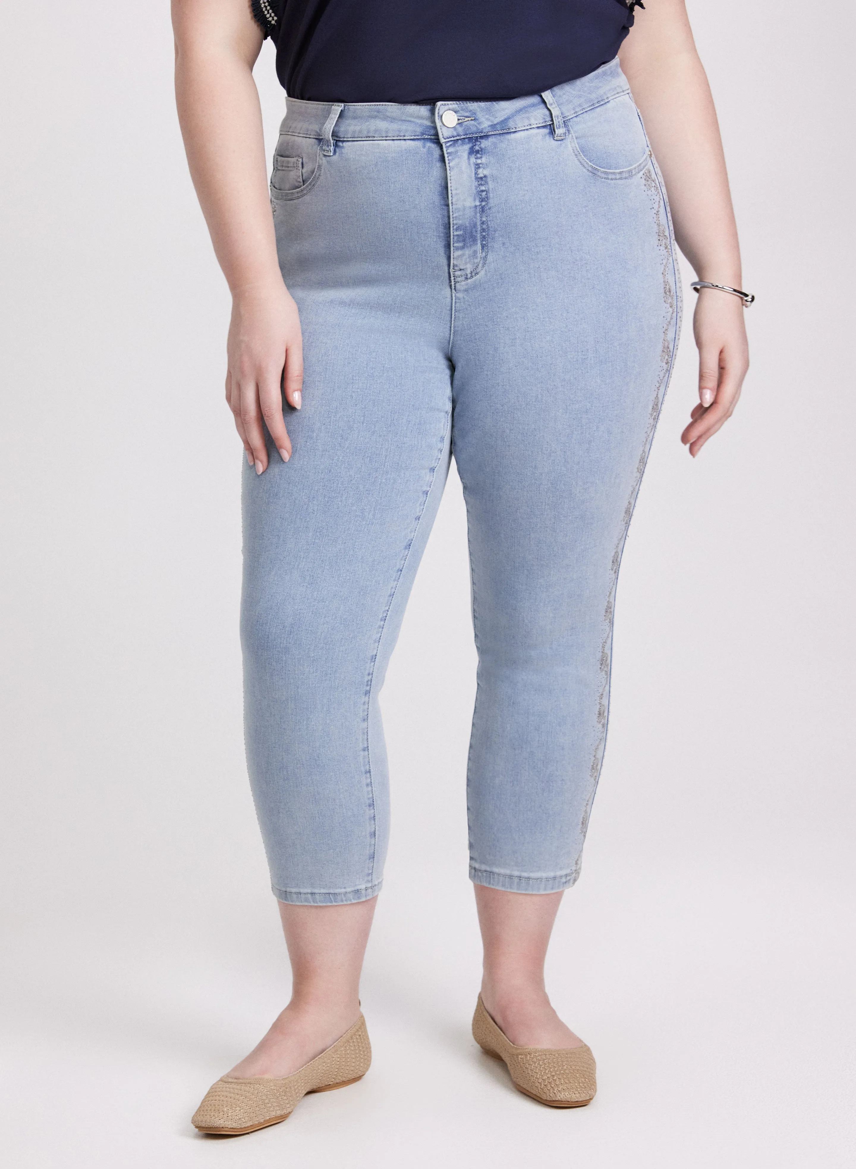 Stone Embellished Straight-Leg Jeans sold by Laura