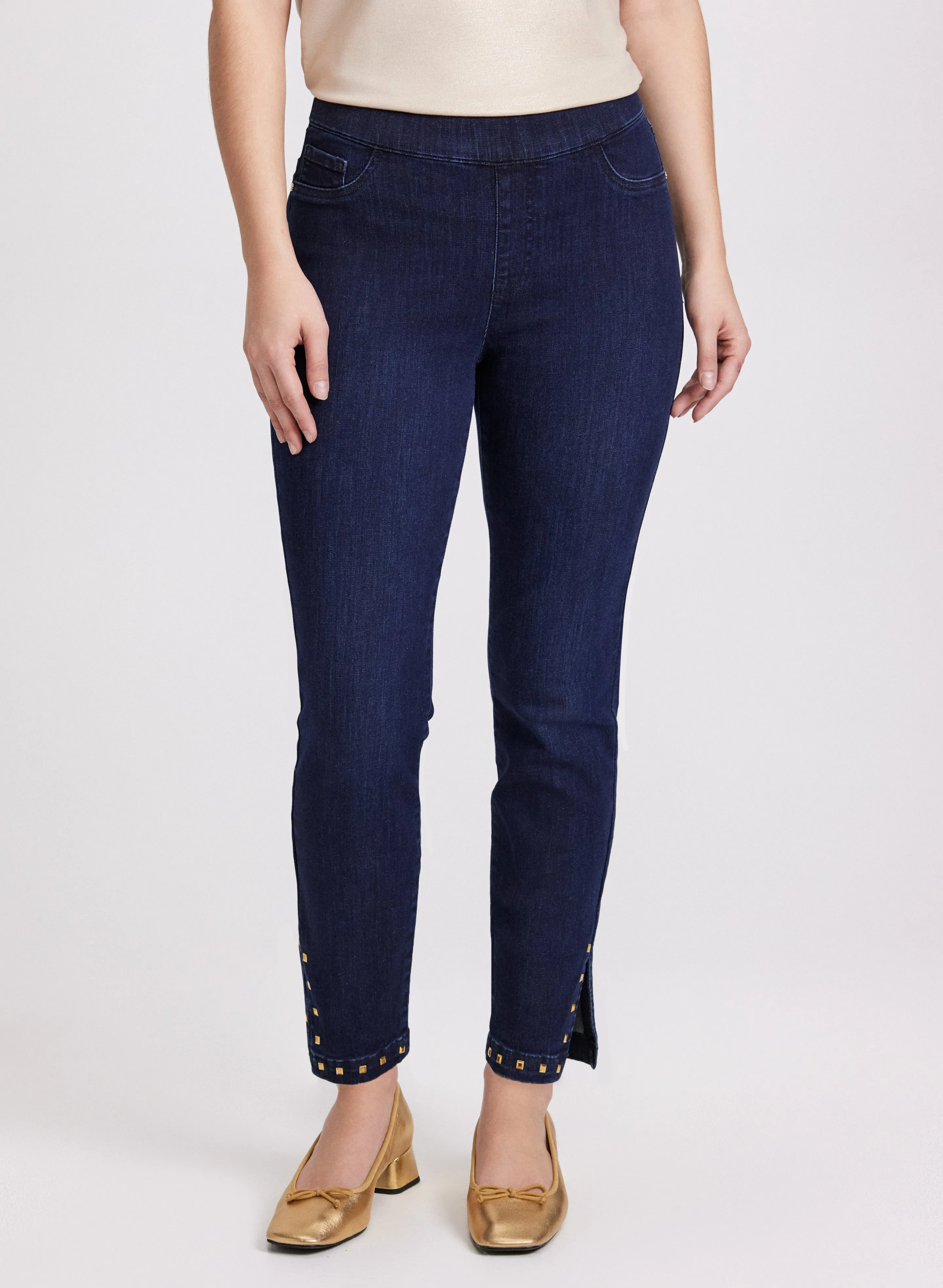 Studded Hem Slim-Leg Jeans sold by Laura