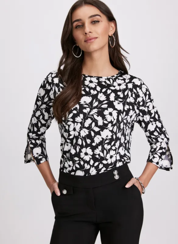 Floral Split Cuff Top sold by Laura