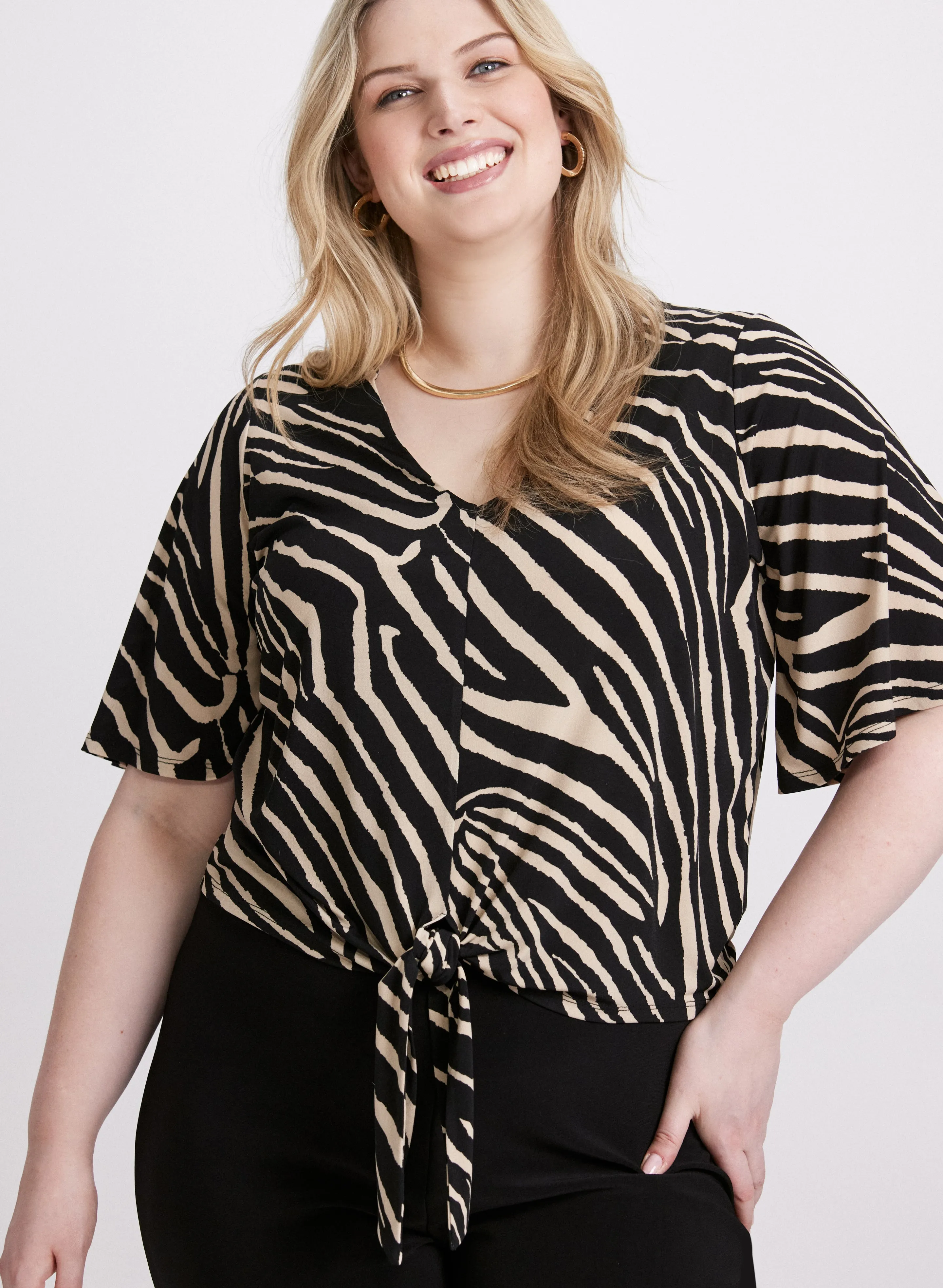 Tied-Hem Zebra Print Top sold by Laura