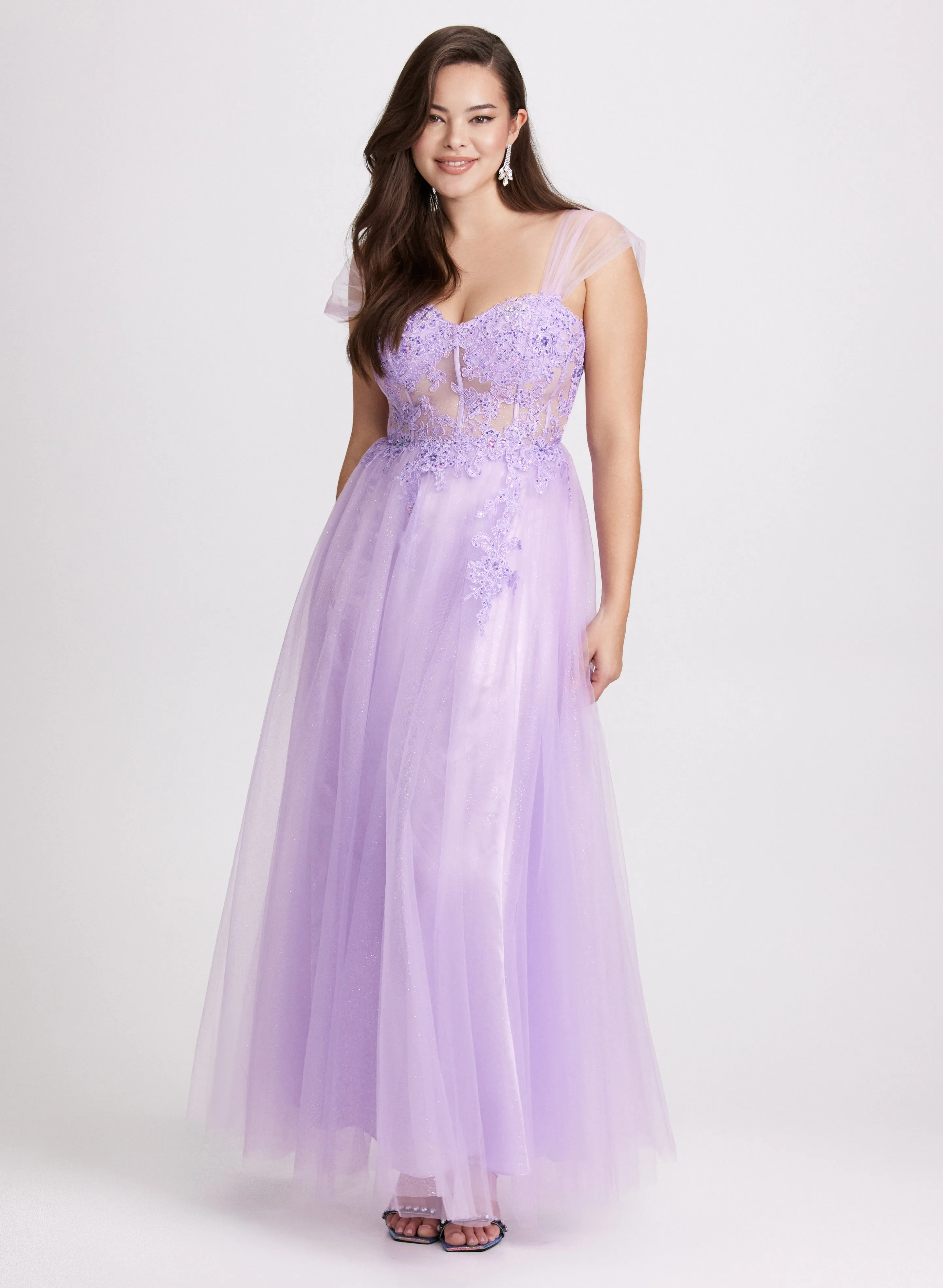 Mesh Floral Bodice Gown sold by Laura