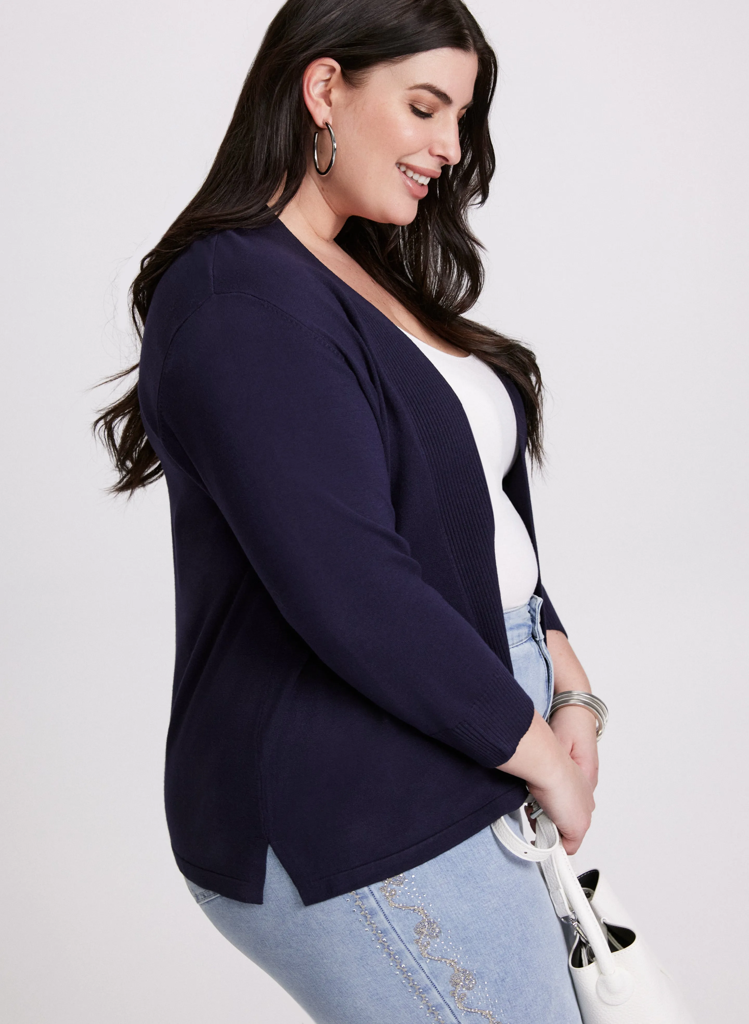 Ribbed Trim Open-Front Cardigan sold by Laura product image thumbnail 2