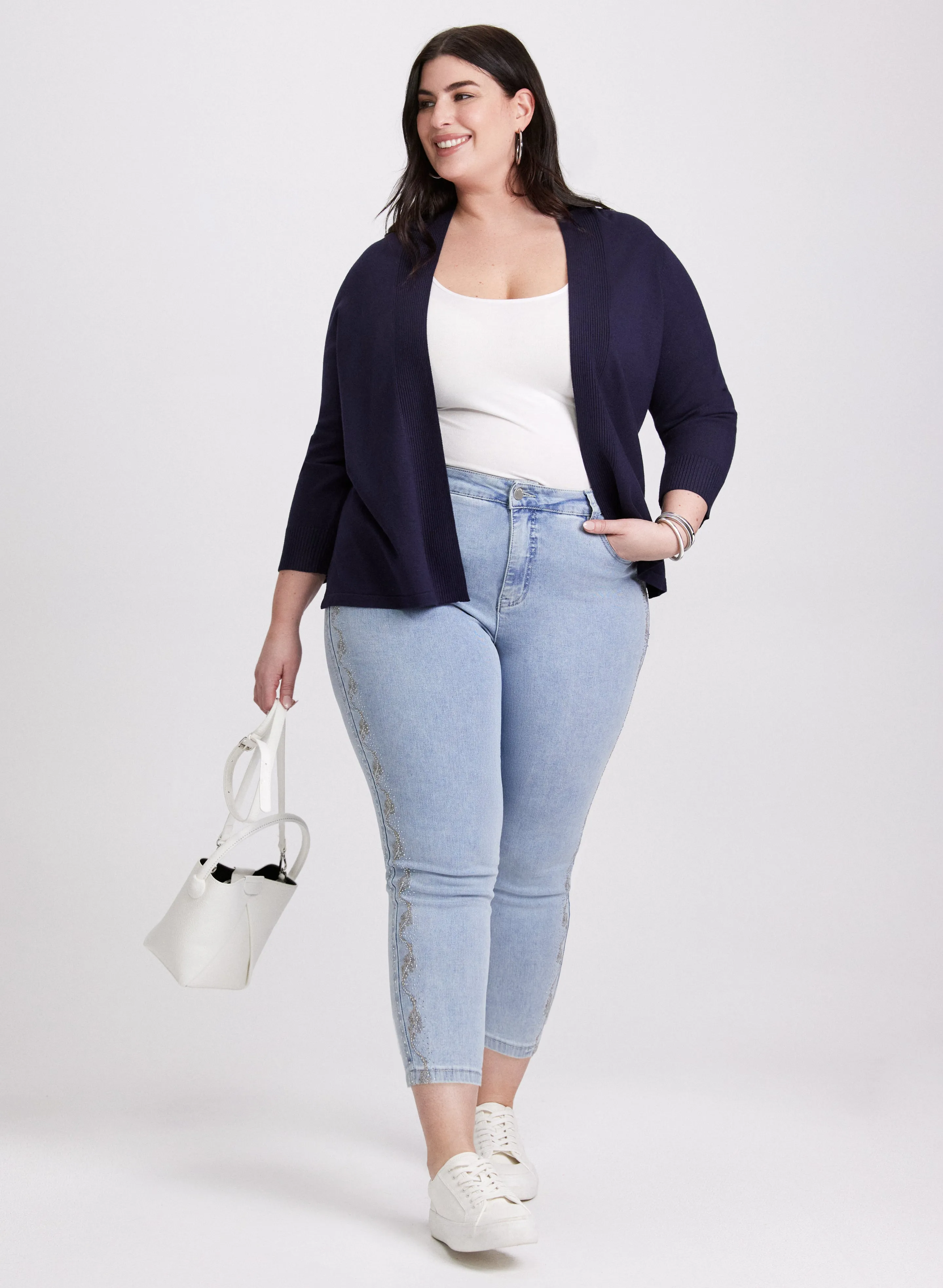 Ribbed Trim Open-Front Cardigan sold by Laura product image thumbnail 3