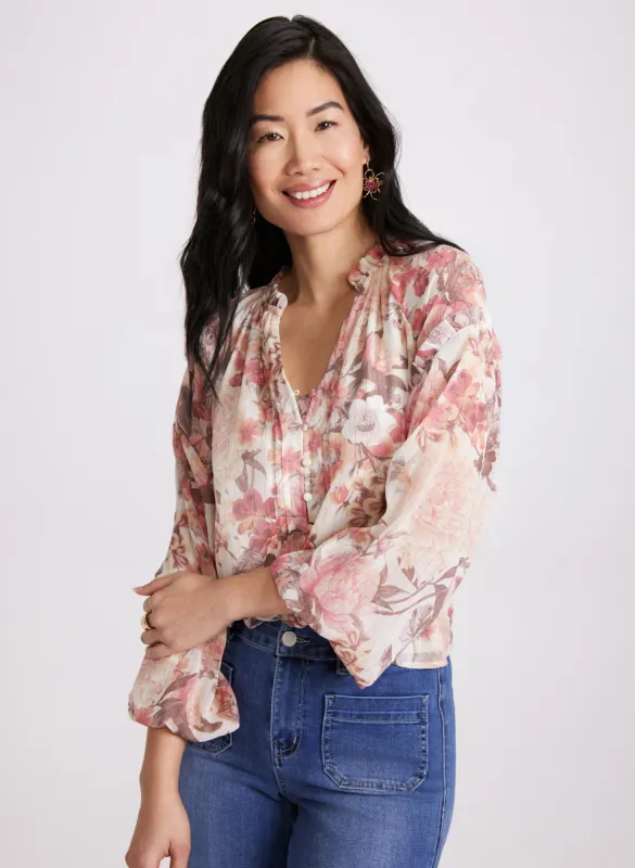 Floral Frilled Neck Blouse sold by Laura