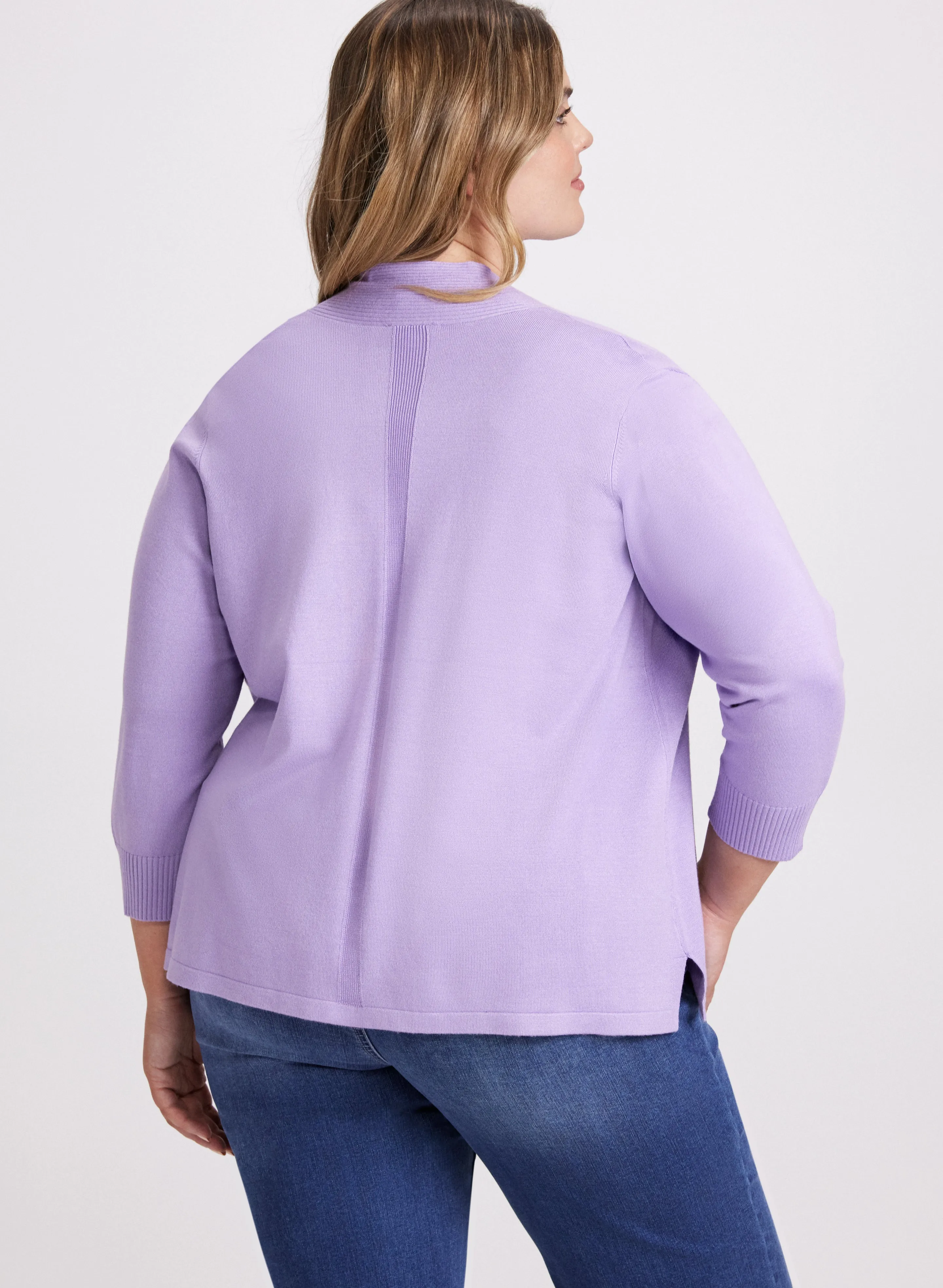 Ribbed Trim Open-Front Cardigan sold by Laura product image thumbnail 4