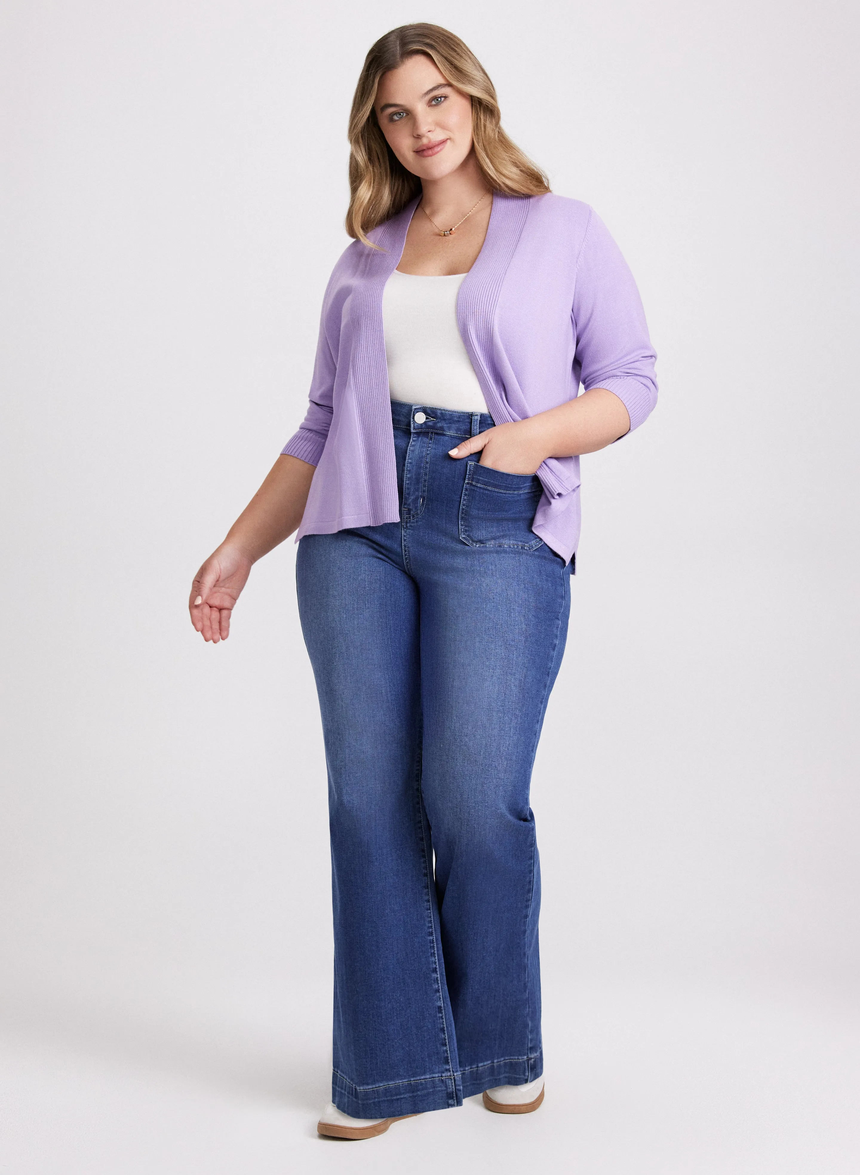 Ribbed Trim Open-Front Cardigan sold by Laura product image thumbnail 3