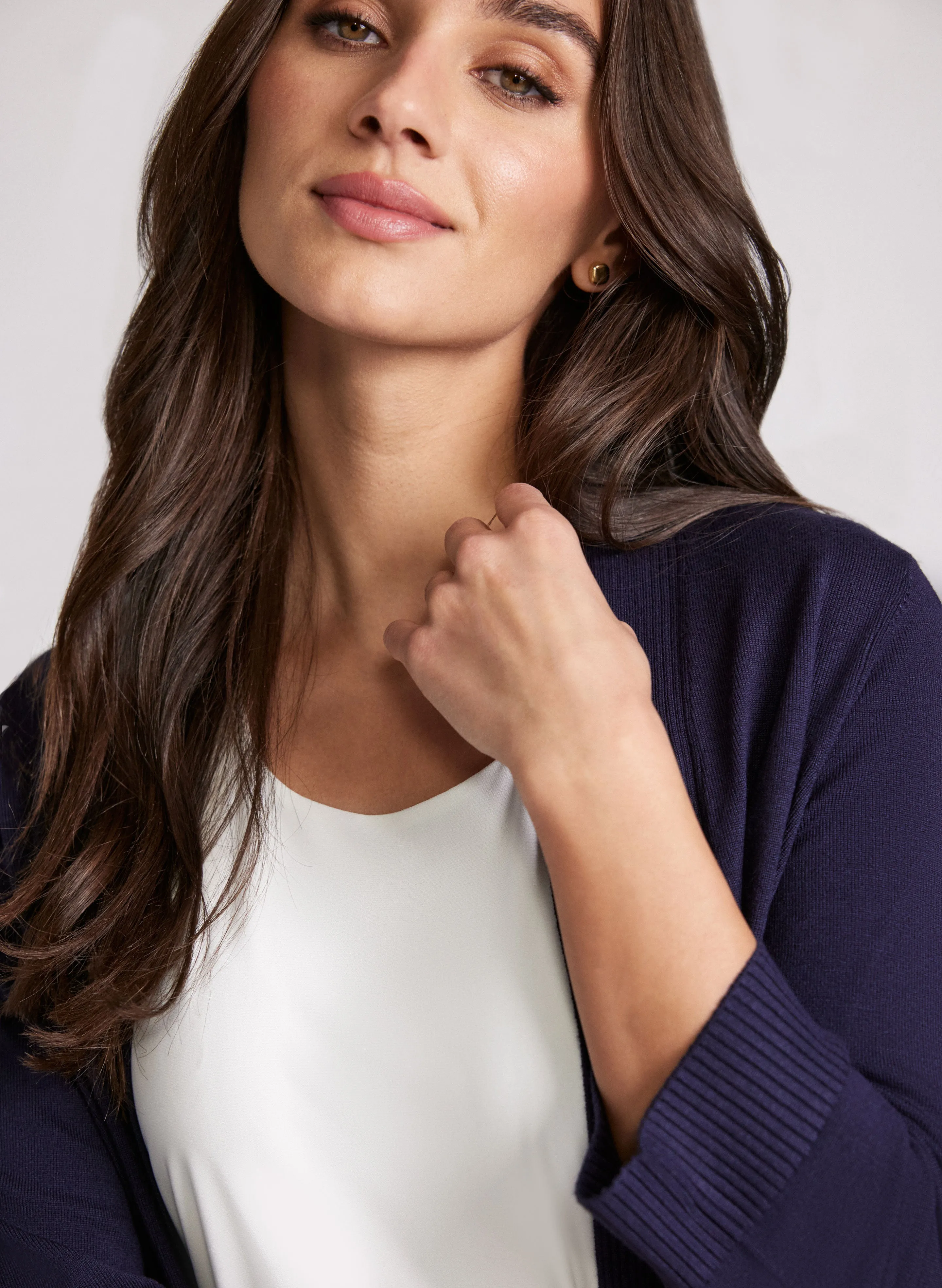 Ribbed Trim Open-Front Cardigan sold by Laura product image thumbnail 5