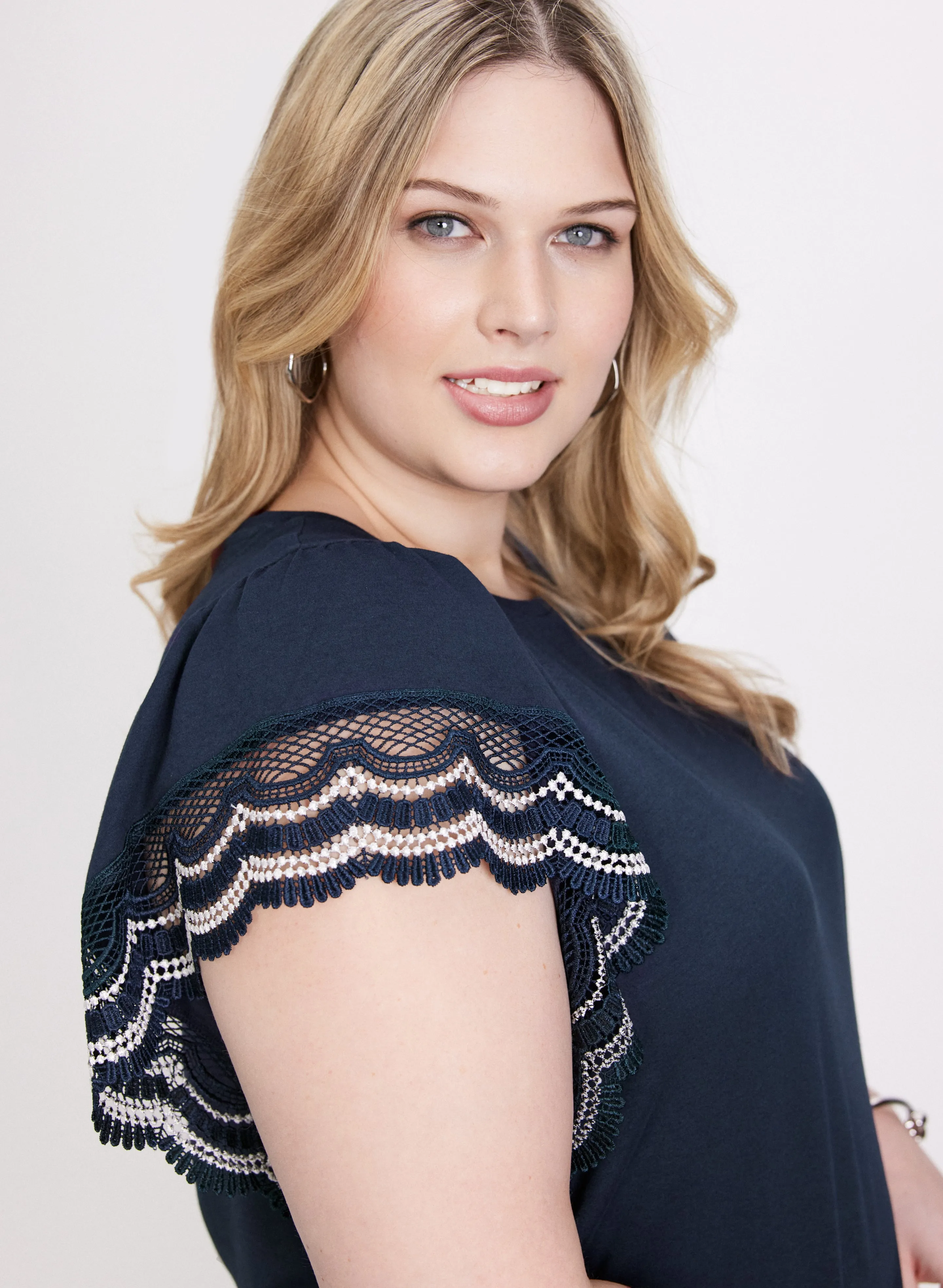 Crochet Trim Cap Sleeve T-Shirt sold by Laura product image thumbnail 3